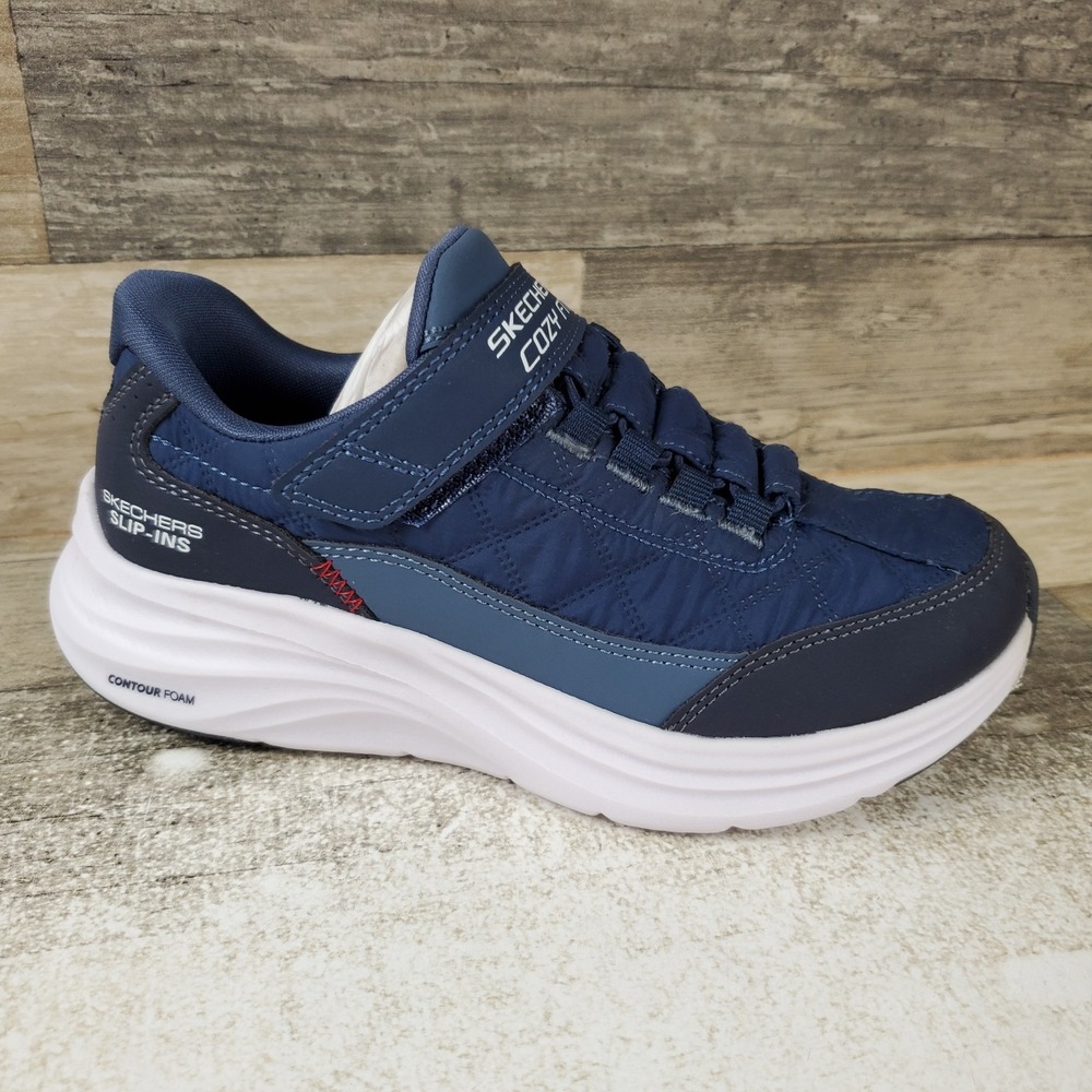 Skechers Contour Foam-Cozy Fit Kids Sz 12 Navy Blue Hands-Free Slip-Ins Sneakers
